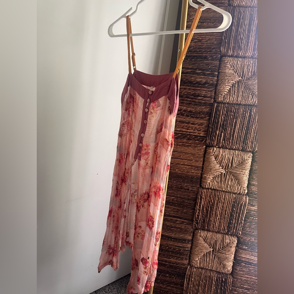 Floral Pink long camisole with Mauve Trim
